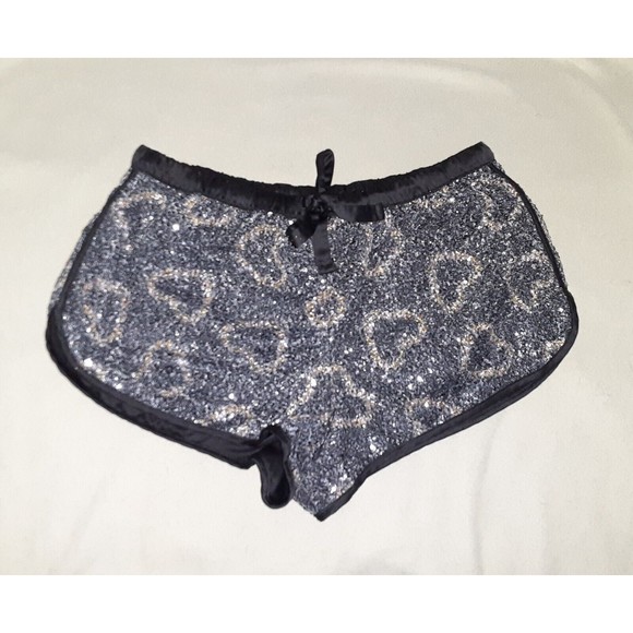 Victoria's Secret Heart Sequins Bling Shorts XS Black New - Picture 1 of 6